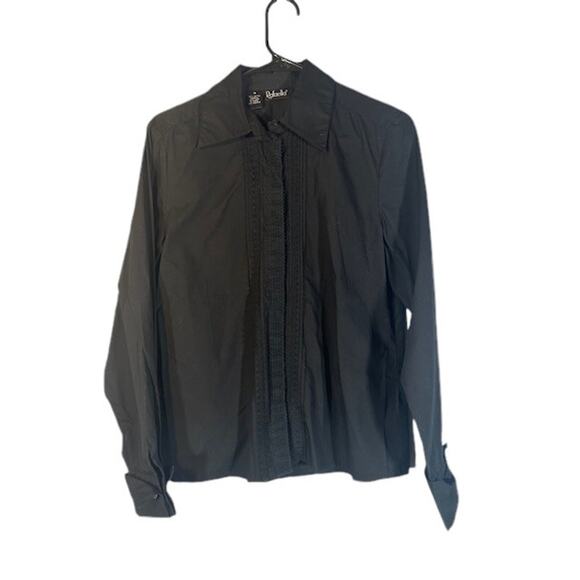 Rafaella Black Long Sleeve Collared Ruffle Front Button Down Blouse Women Sz 8 - Picture 1 of 8